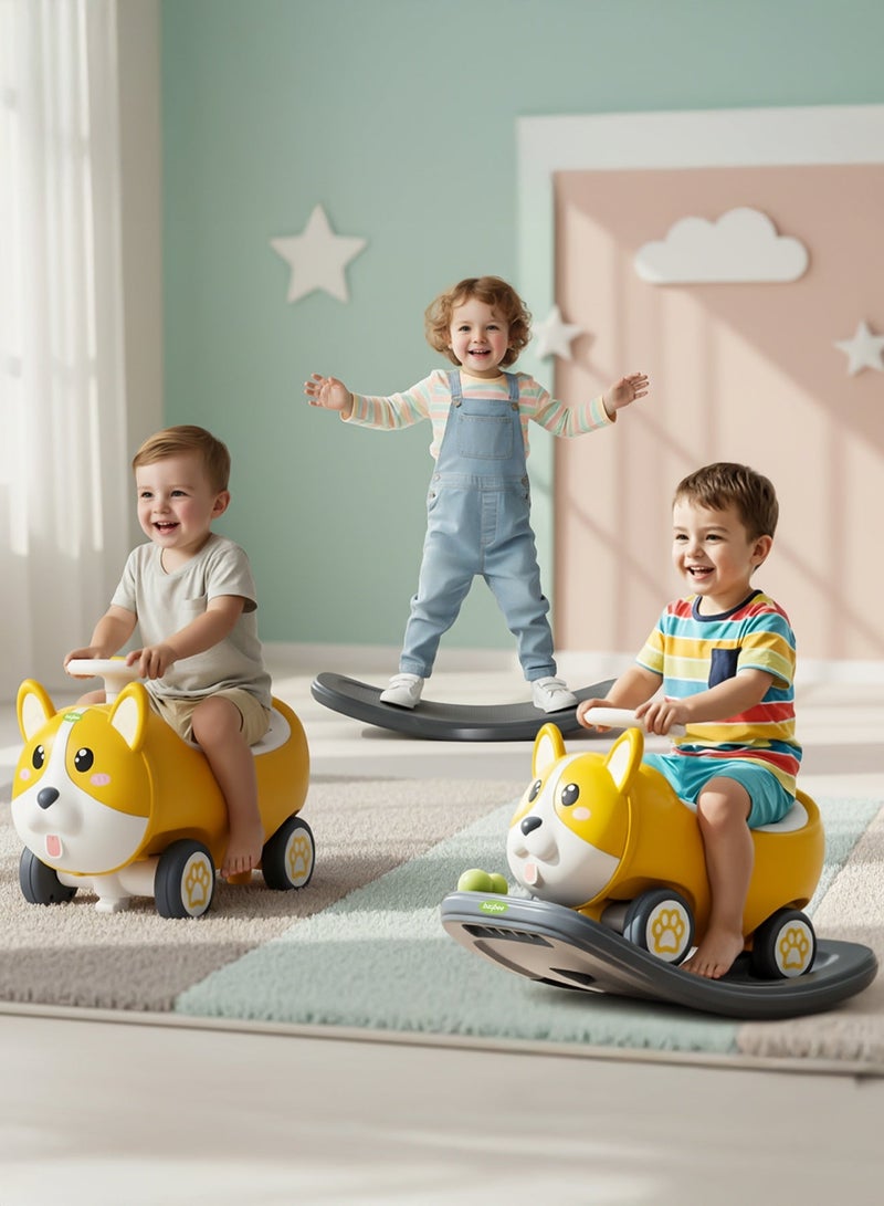 BAYBEE 3 IN 1 Baby Push Ride-On Car with Rocker & Balance Board Mode | Music and Lights Rocking Horse Rider Kids Push Car for Baby | Kids 1-4 Years Age Boys Girls  Upto 50 kgs Weight Yellow - Image 1